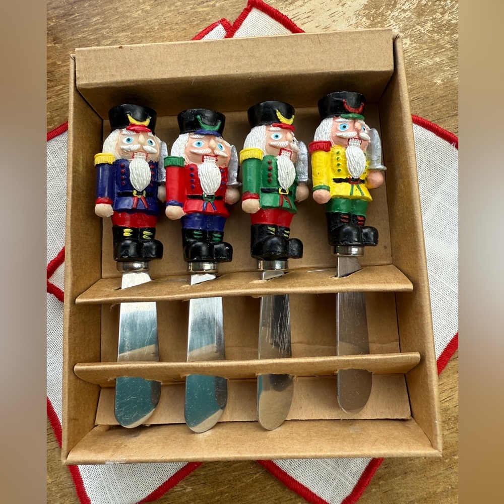 Vintage Boston Warehouse Nutcracker Cheese Spreaders - Red, Blue, Green, Yellow